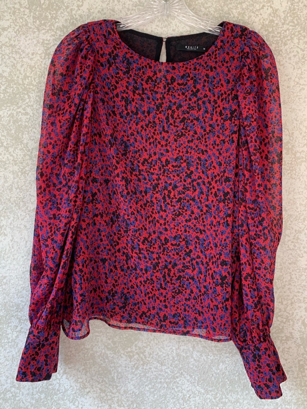 Mohito Fuchsia Pleated Puff Sleeve Animal Print Medium Blouse Lightweight
